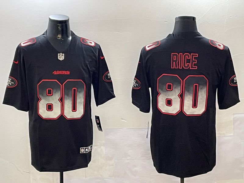 Men San Francisco 49ers 80 Rice Black Nike Smoke Fashion 2024 Limited NFL Jersey style 2